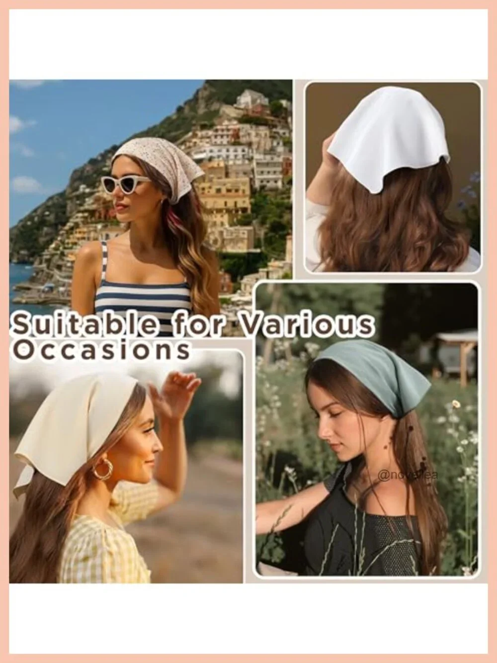 4 Pcs Tie-Back Triangle Head Scarf Bandanas with Hair Pins